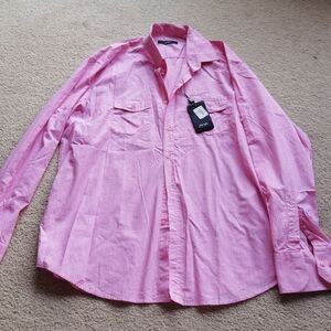 Men's Long-Sleeve Pink Button-Down Shirt with Chest Pockets